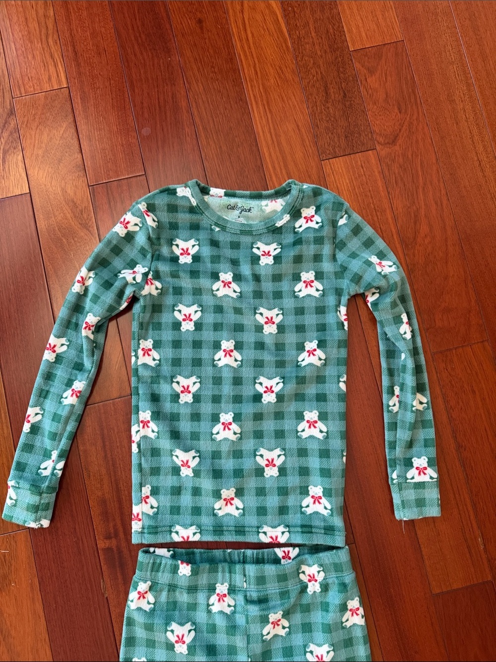 Kids Green Plaid Fleece Bear Pajama Set - Picture 2 of 7